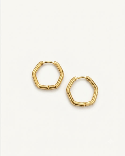 Hexagon Gold Huggie Hoop Earrings