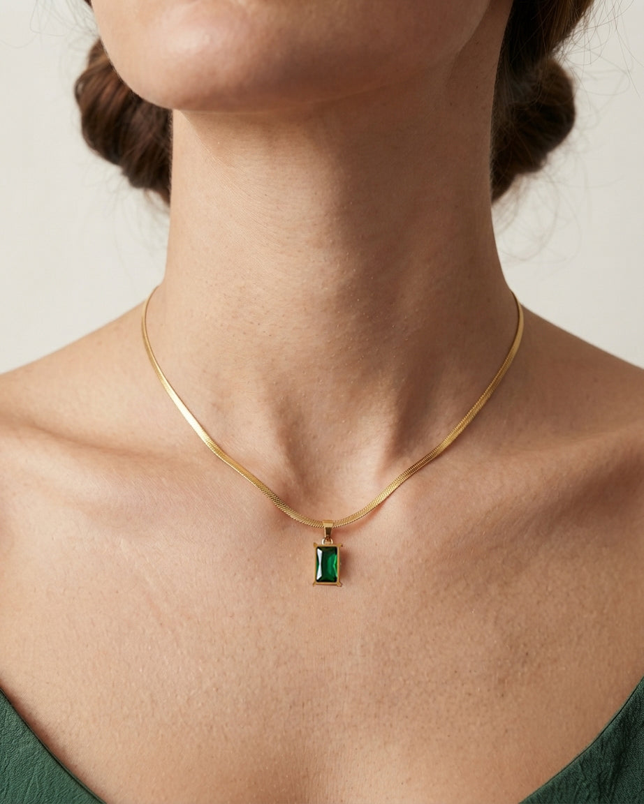 Emerald Baguette Necklace | Rakhi Gift