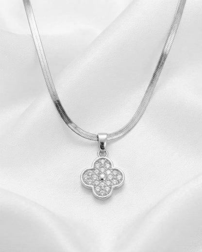 Pave Four-Leaf Clover Motif Pendant Necklace