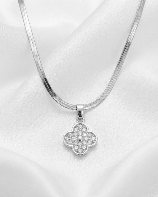 Pave Four-Leaf Clover Motif Pendant Necklace