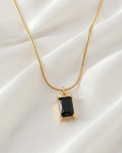 Emerald-Cut Black Gemstone Solitaire Pendant Necklace