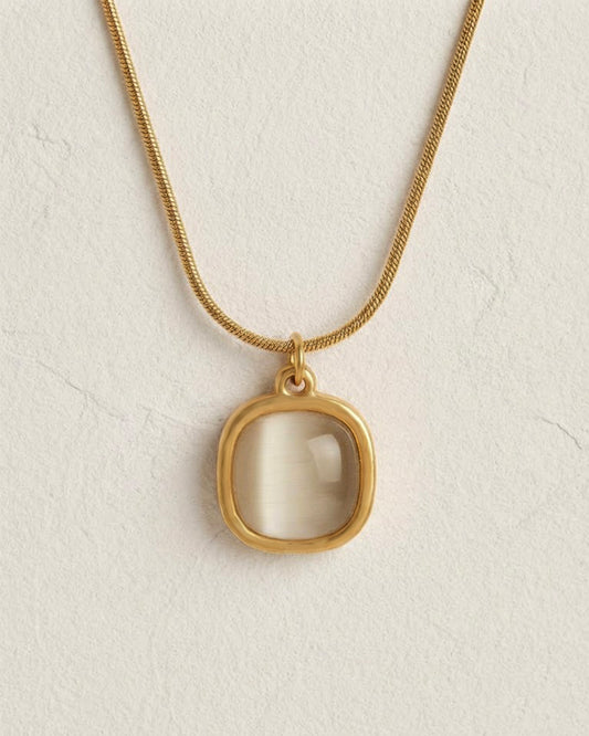 Vintage Cushion Cat's Eye Pendant Necklace